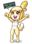  animal_crossing blush bottomless canine clothed clothing dog english_text female half-dressed isabelle_(animal_crossing) mammal nintendo solo text video_games 