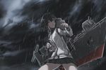  black_eyes black_hair blood blood_on_face deel_(rkeg) hayasui_(kantai_collection) highres jacket kantai_collection machinery rain short_hair skirt solo storm track_jacket 