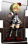  alternate_costume bad_id bad_nicoseiga_id black_nails blonde_hair cross eyeshadow hair_ornament hair_ribbon hairclip highres kneehighs makeup mimiru_(mimill) nail_polish platform_footwear red_eyes ribbon rumia shorts smile solo touhou zipper 