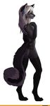  anthro black_fur butt canine dlstorm fur hair looking_at_viewer mammal nude purple_eyes silver_hair smile spots 