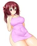  apron blush breasts covered_navel covered_nipples ebina_nana himouto!_umaru-chan large_breasts naked_apron onsoku_maru plump red_eyes red_hair solo thighs twintails wavy_mouth 