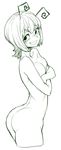  antennae ass breast_squeeze breasts commentary_request covering covering_breasts crossed_arms greyscale looking_at_viewer medium_breasts monochrome nude short_hair sketch smile solo space_jin tears touhou wriggle_nightbug 