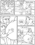  2011 anthro belly big_belly breasts canine clothed clothing comic dessert dialogue donkey duo_radon english_text equine female food fur group hair half-closed_eyes hand_on_belly hi_res ice_cream inside lagomorph long_hair mammal monochrome navel open_mouth pregnant purse raised_arm sitting skirt smile speech_bubble text tongue 