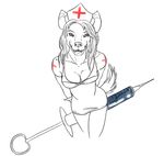  anthro breasts cleavage clothed clothing female gnoll grin looking_at_viewer nurse nurse_verity simple_background solo standing syringe uniform unknown_artist white_background 