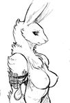  armband breasts chest_tuft clothed clothing female fur guoh half-dressed lagomorph mammal monochrome naturally_censored nipple_tuft pouch rabbit simple_background sketch solo topless tuft white_background 