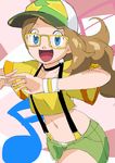  alternate_costume bespectacled choker crop_top glasses hainchu happy hat long_hair midriff navel nintendo oekaki pokemon pokemon_(anime) serena_(pokemon) short_shorts suspenders 