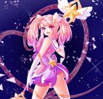  alternate_costume alternate_hair_color alternate_hairstyle ass breasts elbow_gloves from_behind gloves highres league_of_legends long_hair looking_back luxanna_crownguard magical_girl medium_breasts open_mouth pink_hair purple_eyes sanso_(sansopyo) smile solo star star_guardian_lux thighhighs tiara twintails white_gloves zettai_ryouiki 