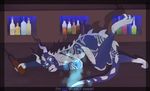  2015 alcohol anthro bar beverage blush butt claws cute digital_media_(artwork) dragon drunk floor food glowing glowing_eyes horn invalid_color invalid_tag lying male markings nude on shine simple_background smile solo text vodka 