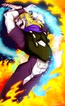  blonde_hair claws dio_brando fire highres jojo_no_kimyou_na_bouken male_focus scarf solo suspenders ukimonki 