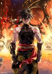  black_hair cannon_dancer indesign kirin_(cannon_dancer) long_hair looking_at_viewer male_focus muscle red_eyes serious solo toned toned_male 