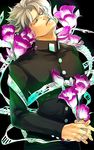  flower gakuran grey_hair hertz_(tsuquart) hierophant_green jojo_no_kimyou_na_bouken kakyouin_noriaki male_focus school_uniform solo stand_(jojo) tentacles 