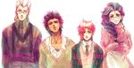  3boys apron bespectacled black_hair braid glasses jean_pierre_polnareff jojo_no_kimyou_na_bouken kakyouin_noriaki mannish_boy mature multiple_boys older red_hair scarf sherry_polnareff stardust_crusaders sweater tan time_paradox translated ura_(mukimeineko) younger 