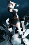  1girl arm_strap black_hair blue_eyes boots breasts chrystalia female large_breasts long_hair looking_at_viewer mabinogi shorts sky solo sword thighhighs weapon white_legwear 