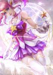  alternate_costume alternate_hair_color choker elbow_gloves gloves league_of_legends lips lipstick looking_at_viewer luxanna_crownguard magic_circle magical_girl makeup nose oreki_genya outstretched_hand pink_hair purple_choker purple_eyes sidelocks skirt solo star star_guardian_lux thighhighs tiara twintails white_gloves white_legwear 