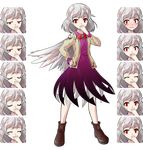  :d :o ^_^ alphes_(style) blush boots closed_eyes crying d: dairi dress expressions finger_to_mouth full_body jacket kishin_sagume open_mouth parody red_eyes silver_hair single_wing smile solo style_parody tachi-e tears touhou transparent_background wings 