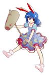  alphes_(style) animal_ears bloomers blue_hair bunny_ears dairi dress ear_clip full_body holding kine long_hair looking_at_viewer mallet open_mouth parody puffy_short_sleeves puffy_sleeves red_eyes seiran_(touhou) short_dress short_sleeves socks solo style_parody touhou transparent_background underwear 