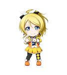  ayase_eli blonde_hair blue_eyes chibi kuena long_hair love_live! love_live!_school_idol_project mismatched_legwear ponytail solo sunny_day_song 