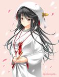  alternate_costume artist_name bad_id bad_twitter_id black_hair blush bride brown_eyes dated haruna_(kantai_collection) hat headgear hood japanese_clothes jewelry kantai_collection kimono long_hair looking_at_viewer petals ring smile solo uchikake umyonge_(lkakeu) wedding_band 