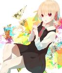  bad_id bad_pixiv_id blonde_hair dress hair_ribbon multicolored multicolored_background ogami_ren ribbon rumia shirt short_hair solo touhou 