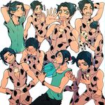  black_hair blue_eyes casual character_sheet dog jojo_no_kimyou_na_bouken multiple_views puppy rikiel short_ponytail spots stone_ocean yyy246 