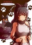  1girl black_hair blake_belladonna bow breasts dog long_hair moai_(moai_world) rwby simple_background zwei_(rwby) 