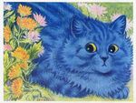  ambiguous_gender blue_fur cat feline feral flower fluffy fur license_info looking_away louis_wain mammal plant public_domain solo traditional_media_(artwork) whiskers yellow_eyes 