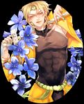  blonde_hair dio_brando flower hertz_(tsuquart) jacket jojo_no_kimyou_na_bouken male_focus red_eyes sign solo yellow_jacket 