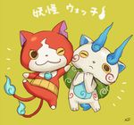  :&lt; abbreviated_karakusa bad_id bad_pixiv_id blue_fire cat copyright_name fire furoshiki haramaki jibanyan kippu komasan multiple_tails no_humans notched_ear one_eye_closed simple_background tail tail-tip_fire two_tails youkai youkai_watch 