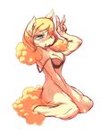  2014 anthro anthrofied blonde_hair blue_eyes blush bottomless breasts brown_fur chidey cleavage clothed clothing earth_pony equine fan_character female fur hair half-dressed horse long_hair low_res mammal my_little_pony pony sincrescent sitting solo tongue tongue_out yellow_fur 