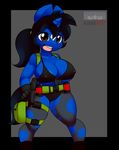 2015 anthro big_breasts black_hair breasts brown_eyes cleavage clothed clothing cosplay equine erect_nipples fan_character female hair horn klodette kloudmutt mammal metal_gear my_little_pony nipples open_mouth ponytail solo unicorn video_games 