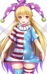  alternate_legwear american_flag_dress american_flag_legwear ass_visible_through_thighs bangs blonde_hair blush bulge clownpiece commentary_request dress dress_lift ebi_193 fairy_wings frilled_shirt_collar frills futanari hat heart heart-shaped_pupils jester_cap long_hair looking_at_viewer neck_ruff open_mouth penis red_eyes short_dress simple_background smile solo standing striped striped_dress symbol-shaped_pupils tears teeth thigh_gap thighhighs touhou very_long_hair white_background wings zettai_ryouiki 
