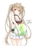  2015 adapted_costume artist_name ball beachball blonde_hair da dated kantai_collection long_hair murasame_(kantai_collection) red_eyes simple_background skirt solo swimsuit twintails very_long_hair wataame27 white_background 