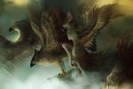  2016 ashesdrawn avian beak black_beak digital_media_(artwork) fantasy feathered_wings feathers feral group gryphon standing wings 