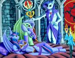  2015 all_female anthro banner bat_pony bdsm bedroom bondage bound box_tied bra breasts candle cape cloak clothing equine female flutterbat_(mlp) fluttershy_(mlp) friendship_is_magic inside mammal my_little_pony nosfurarity panties pillow quakehoof rarity_(mlp) rope staff underwear vampire 