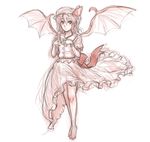  barefoot bat_wings dress feet hat hat_ribbon highres kuro_suto_sukii limited_palette looking_at_viewer mob_cap puffy_short_sleeves puffy_sleeves remilia_scarlet ribbon sash short_sleeves sketch smile solo toes touhou wings wrist_cuffs 