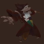  2013 anthro brown_background burmecian claws clothed clothing coat female final_fantasy final_fantasy_ix freya_crescent fur green_eyes grey_fur grey_hair hair hat mammal melee_weapon polearm pose rat rodent simple_background sincrescent solo video_games weapon 