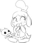  animal_crossing black_and_white bone canine death dog guilt isabelle_(animal_crossing) kneeling line_art mammal monochrome nintendo skeleton skull video_games vore 