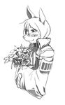 2013 anthro blush burmecian clothed clothing coat crying female final_fantasy final_fantasy_ix flower freya_crescent fur hair half-closed_eyes holidays long_hair mammal monochrome plant rat rodent simple_background sincrescent smile tears valentine&#039;s_day video_games white_background 