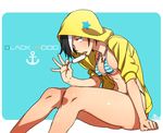  bikini black_hair black_hood breasts cross cross_necklace food hair_over_one_eye hood hoodie jewelry kamezaemon licking multicolored_hair necklace open_clothes open_hoodie original popsicle sitting small_breasts solo swimsuit thong two-tone_hair white_hair 