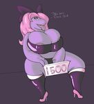  anthro big_breasts bow breasts chubby female hair high_heels mcnasty muk nintendo overweight pink_eyes pink_hair pok&eacute;mon purple_skin tanya_(mcnasty) thick_thighs tongue video_games 