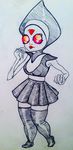  alien clothing female flatwoods_monster legwear lips looking_at_viewer not_furry red_eyes skirt solo thick_thighs thigh_highs unknown_artist 