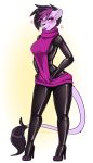  &lt;3 anthro blush breasts clothed clothing feline female footwear high_heels lion looking_at_viewer makeup mammal pantherine rubber ryunwoofie shoes side_boob smile solo standing sweater virgin_killer_sweater wide_hips 