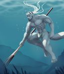  abs anthro biceps big_muscles black_nose canine clothing facial_hair fur hair male mammal muscular muscular_male nipples pecs red_eyes underwater underwear water wolf 阿狼 