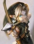  aiming aoki_(fumomo) arrow blonde_hair blue_eyes bow_(weapon) drawing_bow foreshortening hat holding holding_arrow holding_bow_(weapon) holding_weapon left-handed link male_focus pointy_ears solo the_legend_of_zelda the_legend_of_zelda:_ocarina_of_time weapon young_link younger 