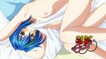  artist_request bed_sheet between_breasts blue_hair blush breasts eyecatch green_hair high_school_dxd high_school_dxd_born highres lying mouth_hold multicolored_hair nipples nude screencap short_hair two-tone_hair xenovia_quarta yellow_eyes 