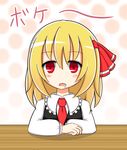  blonde_hair blush commentary_request drooling hair_ribbon looking_at_viewer red_eyes ribbon rumia solo takapi_3 touhou 