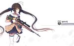  battle_rifle black_hair brown_eyes girls_frontline gun highres long_hair m14 m14_(girls_frontline) rifle scope solo thighhighs uniform weapon white_background yuri_shoutu 