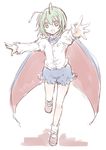  antennae cape green_eyes green_hair monrooru open_hand open_mouth outstretched_arms shorts sketch solo touhou wriggle_nightbug 