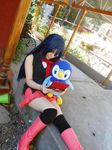 1girl blue_hair cosplay hikari_(pokemon) hikari_(pokemon)_(cosplay) nintendo nintendo_3ds photo pokemon skirt 