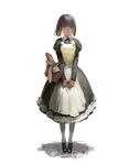  1girl apron attall bangs basket black_hair bread food highres loafers maid maid_apron nanbo_ataru_(attall) original shoes short_hair simple_background solo standing white_background white_legwear 